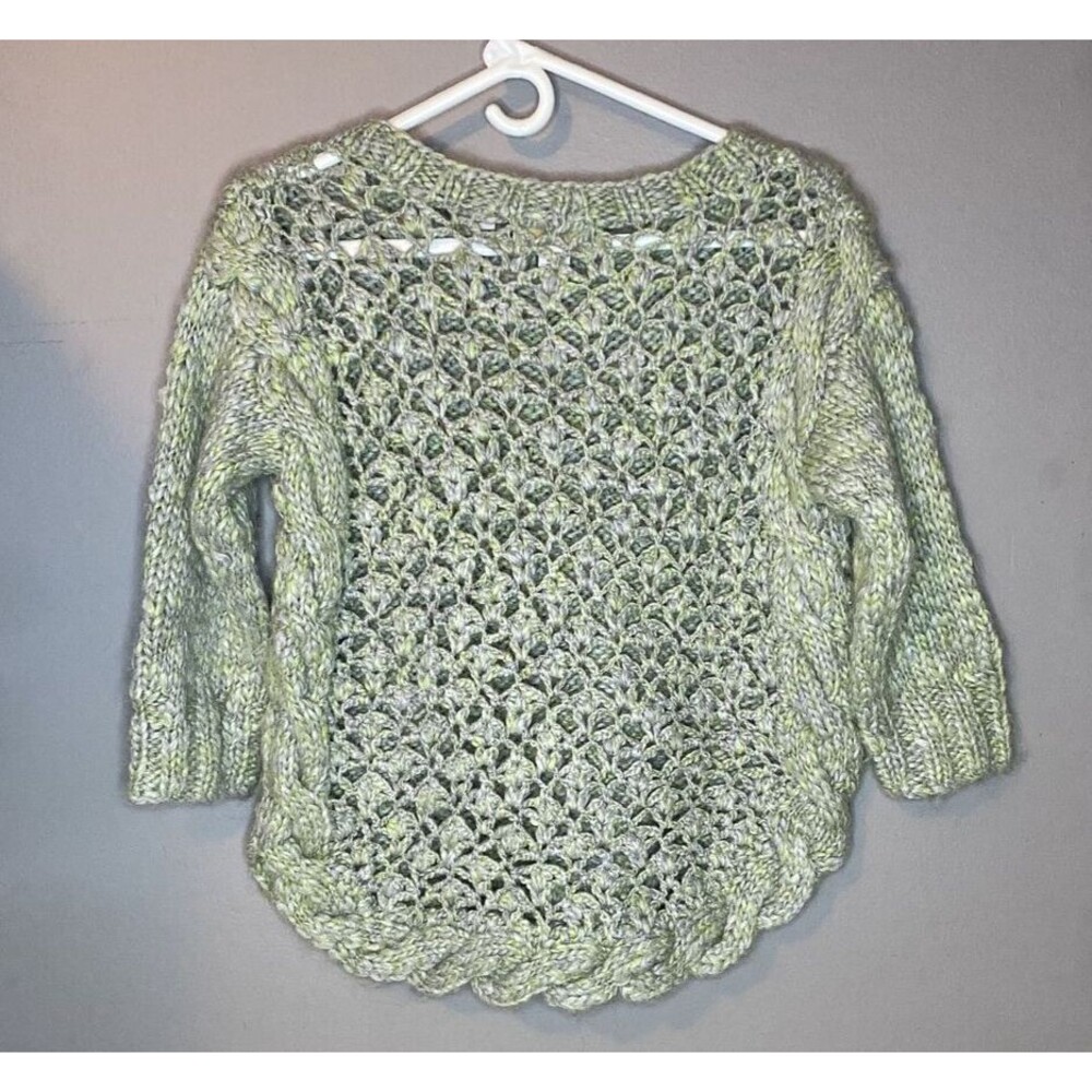 Hand Knit by Dollie Women Sz XS Sweater Green Pullover Chunky Knit Braided Wool